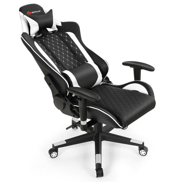 Massage gaming chair with lumbar support and headrest - White