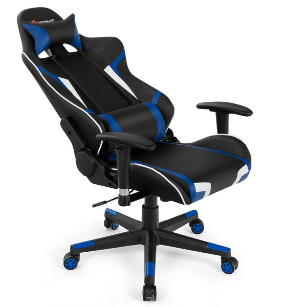 Swivel and reclining massage gaming chair with lumbar support - blue