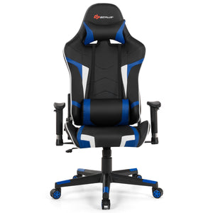 Swivel and reclining massage gaming chair with lumbar support - blue
