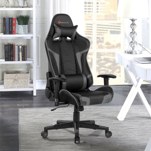 Swivel and reclining massage gaming chair with lumbar support - Grey