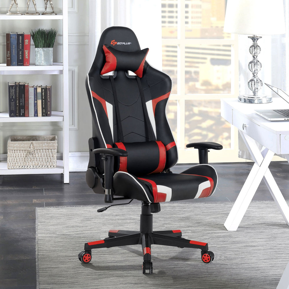 Swivel and reclining massage gaming chair with lumbar support - Red