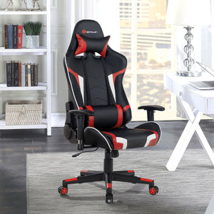 Swivel and reclining massage gaming chair with lumbar support - Red