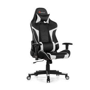 Swivel and reclining massage gaming chair with lumbar support - White