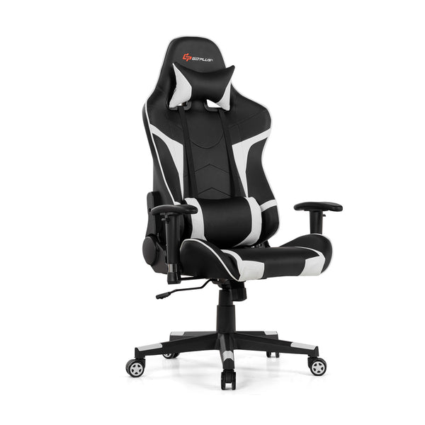 Swivel and reclining massage gaming chair with lumbar support - White