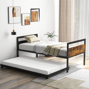 Double metal daybed with lockable casters and pull-out bed - double size