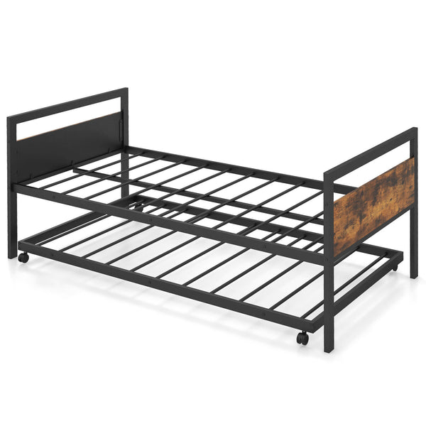 Double metal daybed with lockable casters and pull-out bed - double size