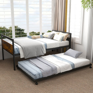 Double metal daybed with lockable casters and pull-out bed - double size