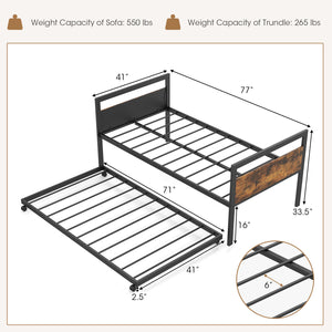 Double metal daybed with lockable casters and pull-out bed - double size