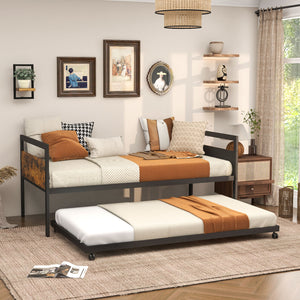 Double metal daybed with lockable casters and pull-out bed - double size