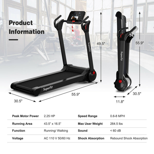 Motorized folding electric treadmill with LED display and app control - Black