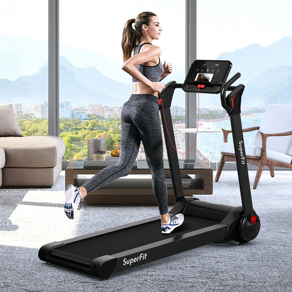 Motorized folding electric treadmill with LED display and app control - Black