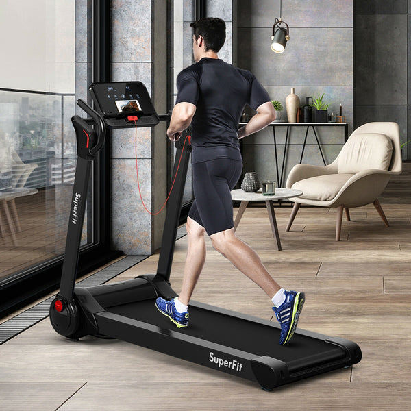 Motorized folding electric treadmill with LED display and app control - Black