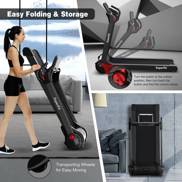 Motorized folding electric treadmill with LED display and app control - Black