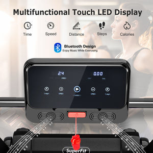 Motorized folding electric treadmill with LED display and app control - Black