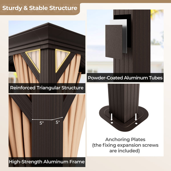 12 ft x 16 ft Double-Roofed Hard-Roof Gazebo with Galvanized Steel Roof - Cafe