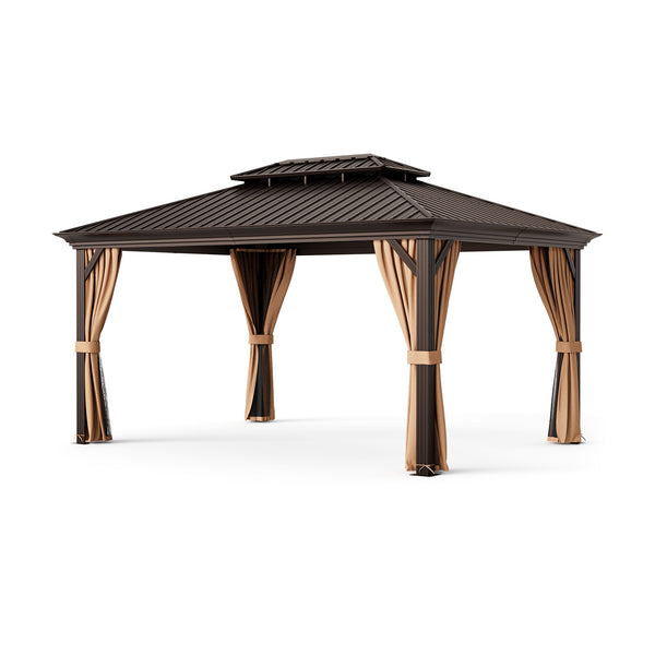 12 ft x 16 ft Double-Roofed Hard-Roof Gazebo with Galvanized Steel Roof - Cafe
