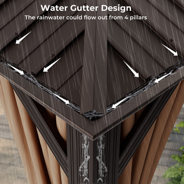 12 ft x 16 ft Double-Roofed Hard-Roof Gazebo with Galvanized Steel Roof - Cafe