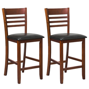 Set of 2 counter-height bar stools/kitchen stools with backrest and footrest - Walnut