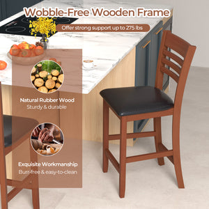 Set of 2 counter-height bar stools/kitchen stools with backrest and footrest - Walnut