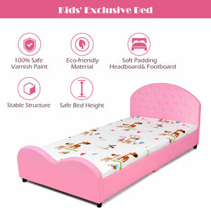 Wooden princess platform bed with upholstered headboard for kids