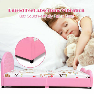 Wooden princess platform bed with upholstered headboard for kids