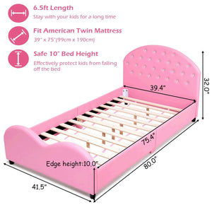 Wooden princess platform bed with upholstered headboard for kids