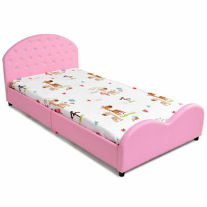 Wooden princess platform bed with upholstered headboard for kids