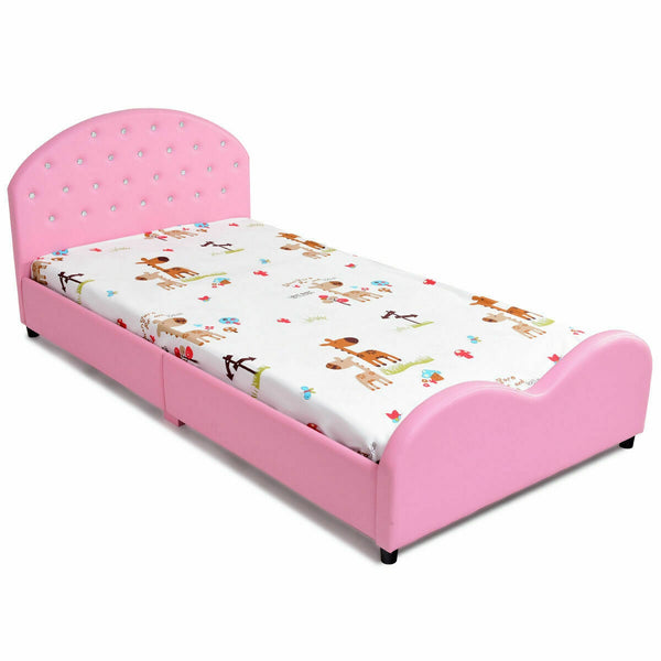 Wooden princess platform bed with upholstered headboard for kids