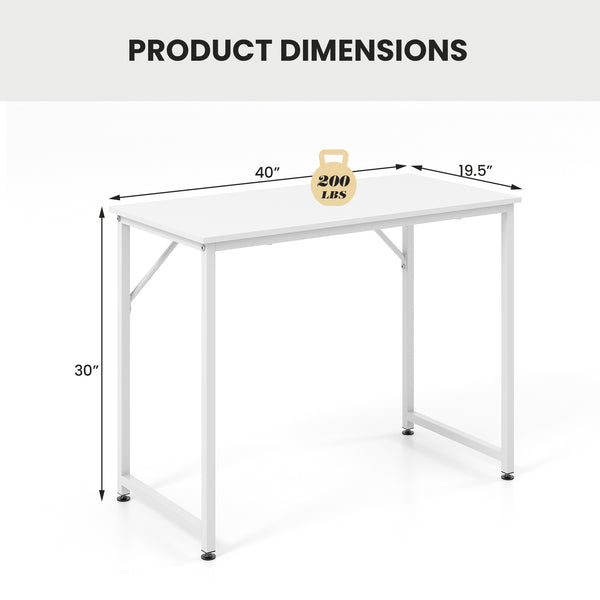Small 40-inch computer desk with sturdy metal frame - White