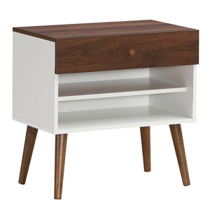 Mid-Century Side Table with Drawer and Rubberwood Legs