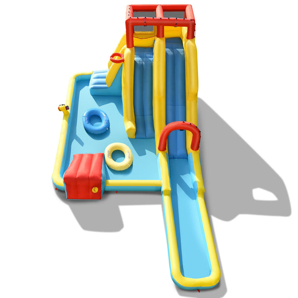 Inflatable water park with double slide and 735W air blower