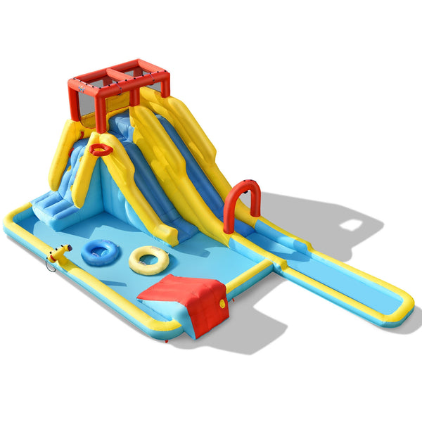 Inflatable water park with double slide and 735W air blower