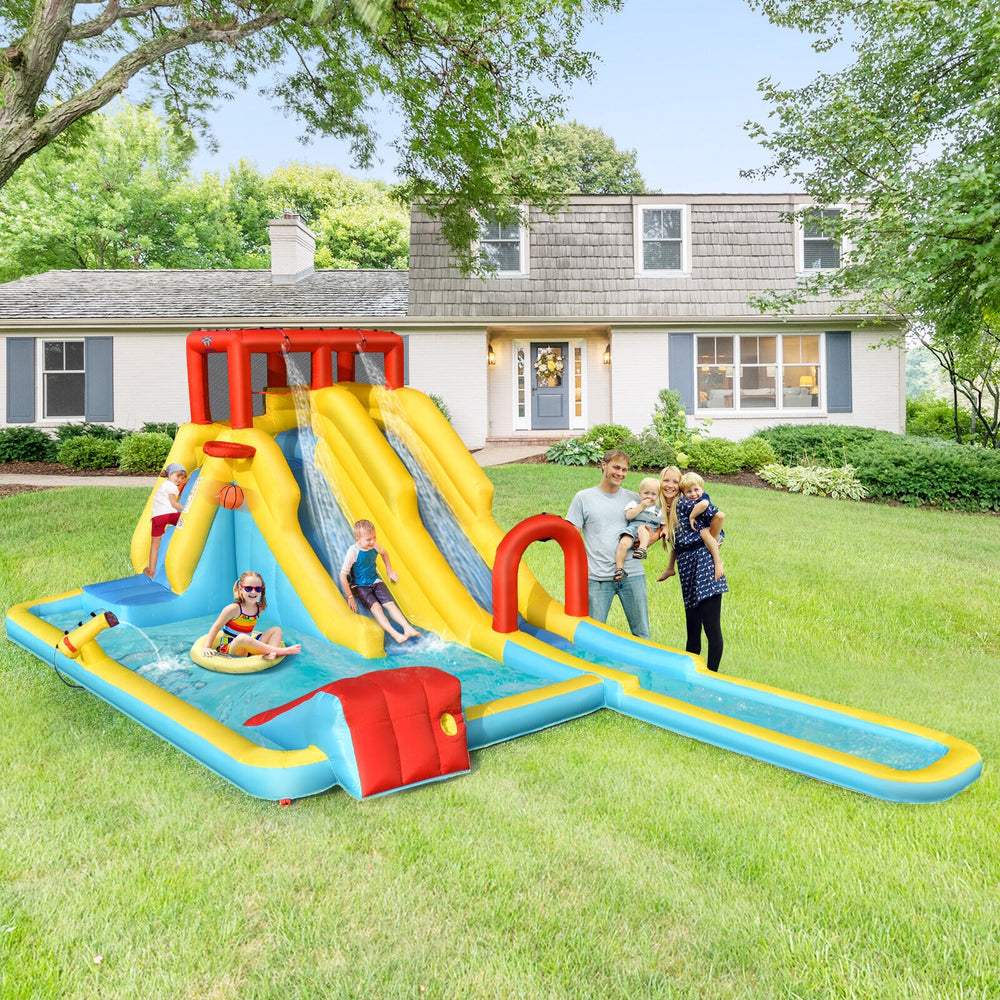 Inflatable water park with double slide and 735W air blower