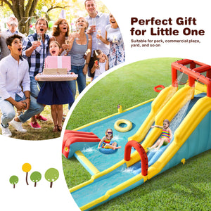 Inflatable water park with double slide and 735W air blower