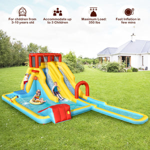 Inflatable water park with double slide and 735W air blower