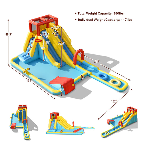 Inflatable water park with double slide and 735W air blower