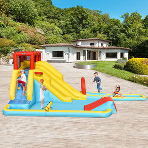 Inflatable water park with double slide and 735W air blower