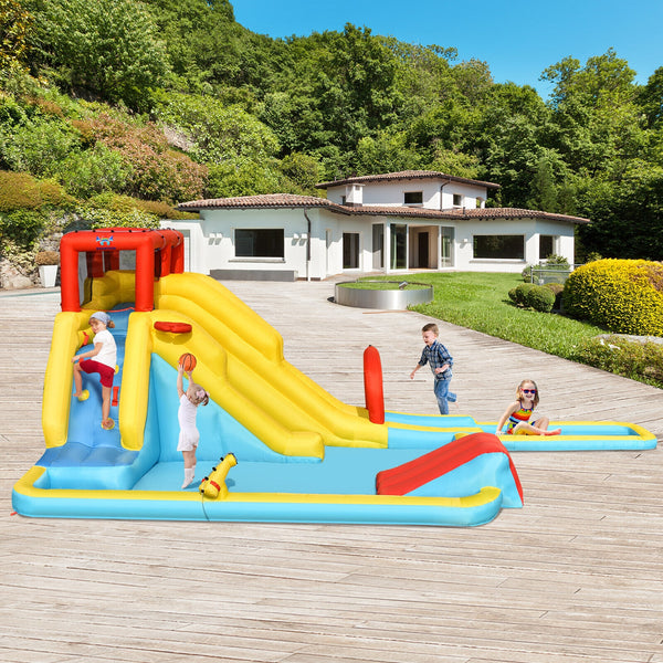 Inflatable water park with double slide and 735W air blower