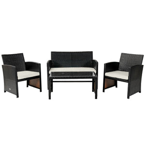 4-Piece Upholstered Rattan Patio Furniture Set - White