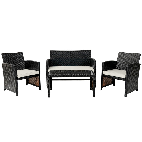 4-Piece Upholstered Rattan Patio Furniture Set - White