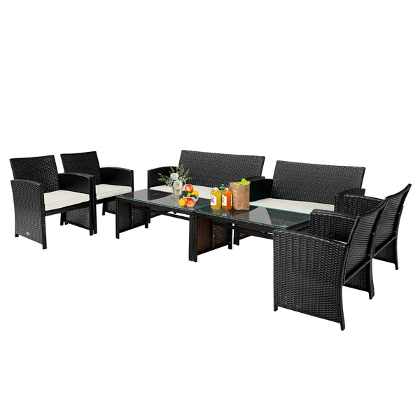4-Piece Upholstered Rattan Patio Furniture Set - White