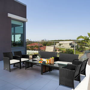 4-Piece Upholstered Rattan Patio Furniture Set - White