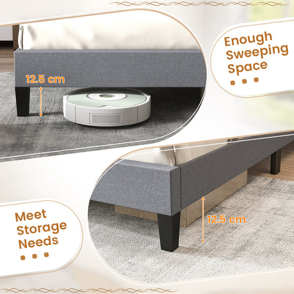 Queen Size Upholstered Platform Bed with Button-Tucked Headboard - Queen and Grey