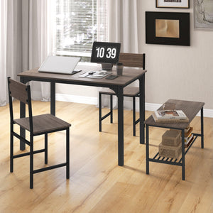 4-Piece Rustic Dining Set with 2 Chairs and Bench - Gray