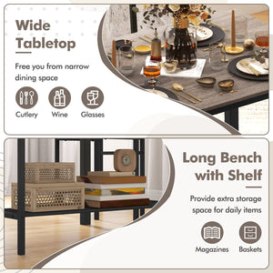 4-Piece Rustic Dining Set with 2 Chairs and Bench - Gray