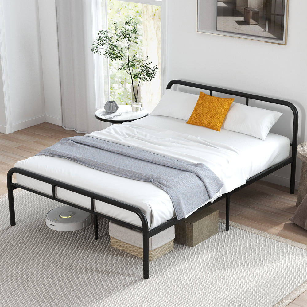 Complete bed frame with headboard and footboard, no box spring required - Black