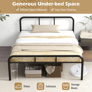 Complete bed frame with headboard and footboard, no box spring required - Black