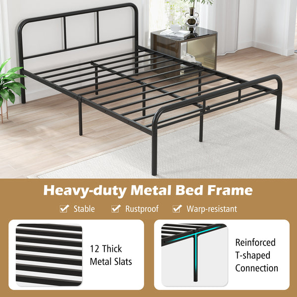 Complete bed frame with headboard and footboard, no box spring required - Black
