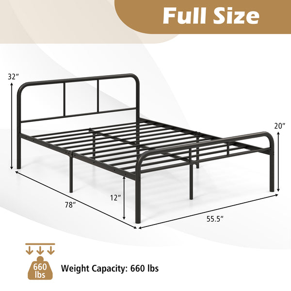 Complete bed frame with headboard and footboard, no box spring required - Black