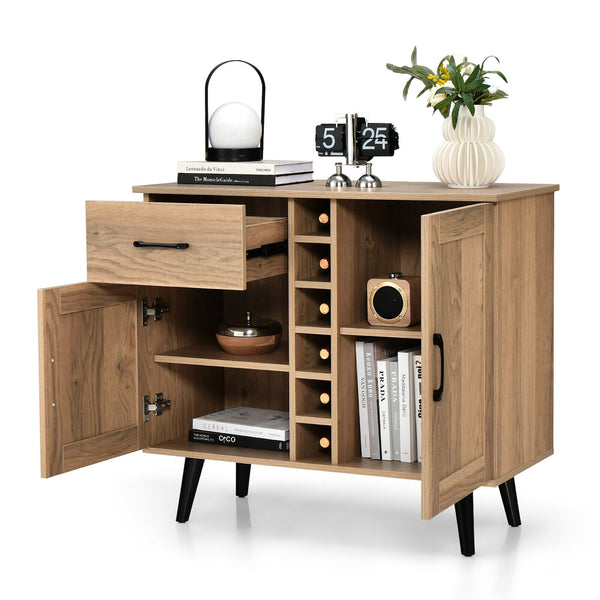 Two-door sideboard with drawer for 6 wine bottles